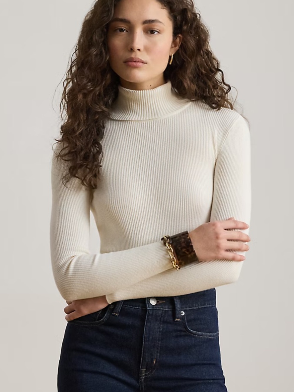 Ralph Lauren Ivory Ribbed Turtleneck Sweater